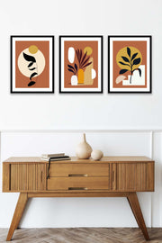 3 Parça Bohem Tarzında Sanatsal (Siyah Çerçeve Görünümlü) Uv Baskı Mdf Tablo Seti Bonvagon