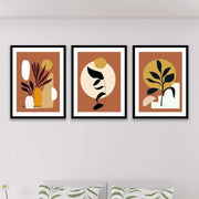 3 Parça Bohem Tarzında Sanatsal (Siyah Çerçeve Görünümlü) Uv Baskı Mdf Tablo Seti Bonvagon