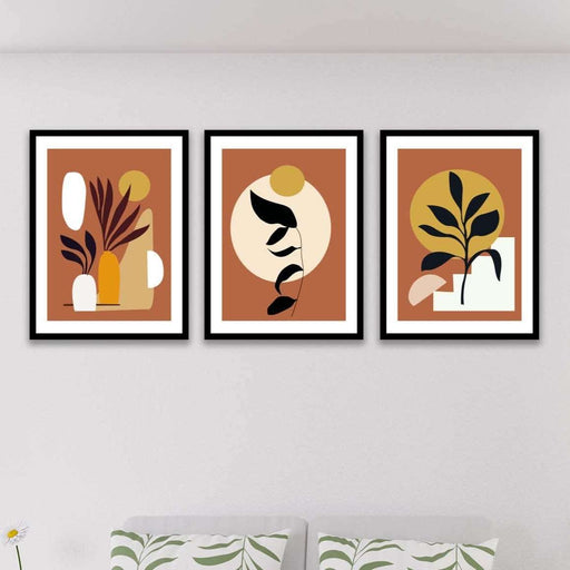 3 Parça Bohem Tarzında Sanatsal (Siyah Çerçeve Görünümlü) Uv Baskı Mdf Tablo Seti Bonvagon