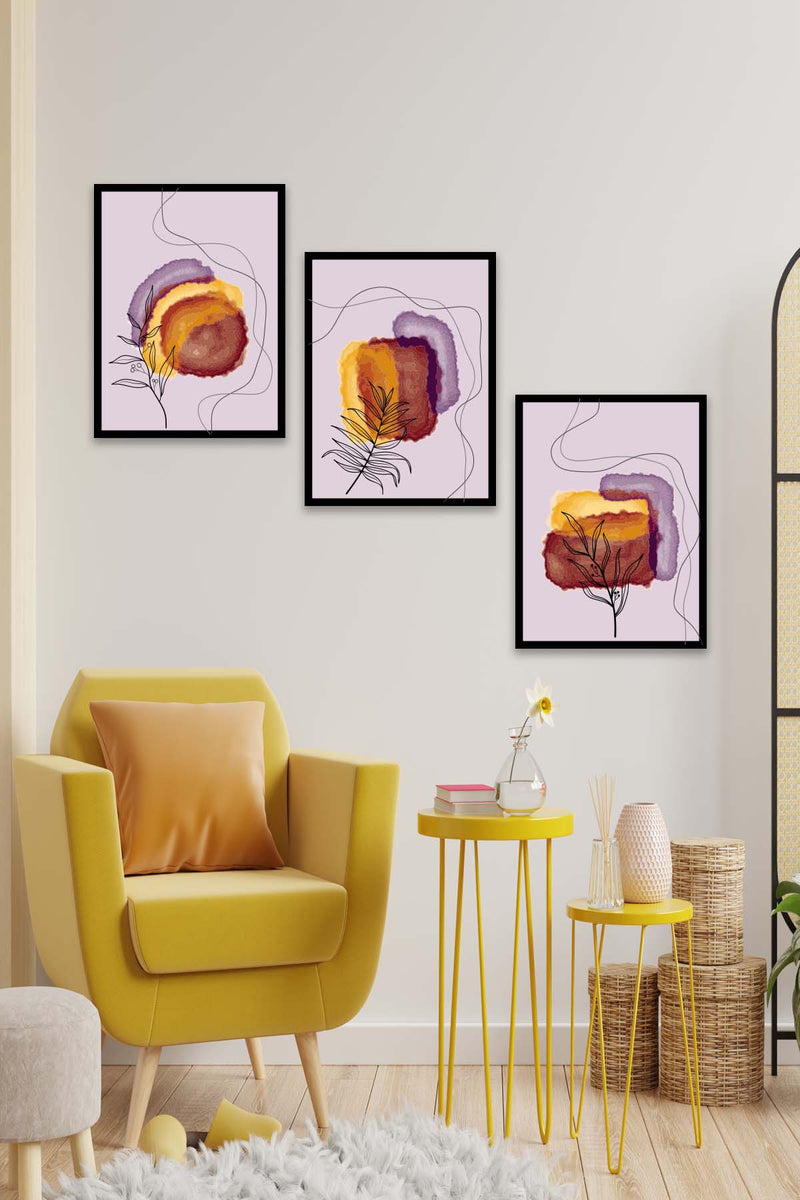 3 Parça Bohem Ve Suluboya Tarzda (Siyah Çerçeve Görünümlü) Uv Baskı Mdf Tablo Seti Bonvagon