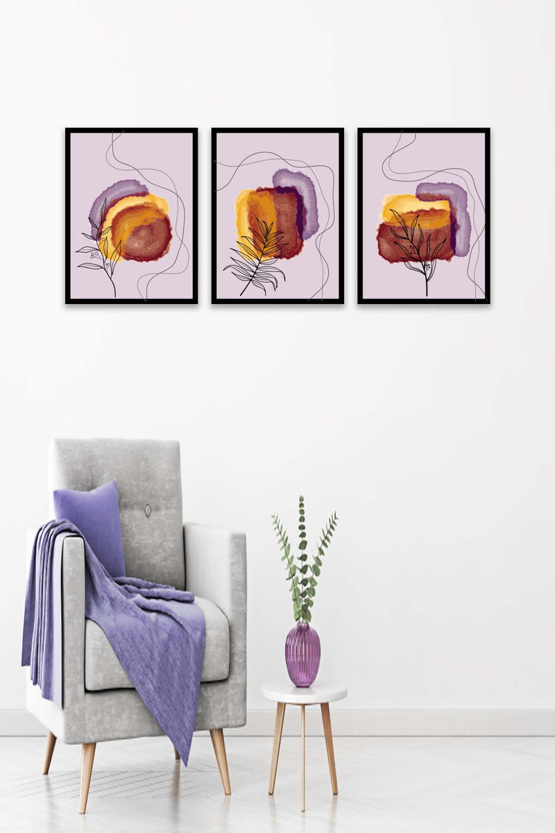 3 Parça Bohem Ve Suluboya Tarzda (Siyah Çerçeve Görünümlü) Uv Baskı Mdf Tablo Seti Bonvagon