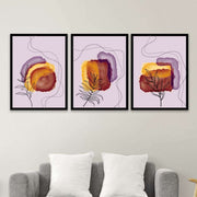 3 Parça Bohem Ve Suluboya Tarzda (Siyah Çerçeve Görünümlü) Uv Baskı Mdf Tablo Seti Bonvagon