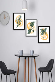 3 Parça Botanik Tarzda (Siyah Çerçeve Görünümlü) Uv Baskı Tablo Seti Bonvagon