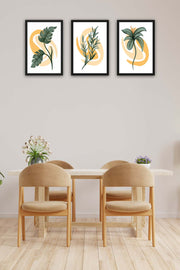 3 Parça Botanik Tarzda (Siyah Çerçeve Görünümlü) Uv Baskı Tablo Seti Bonvagon