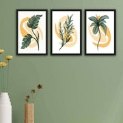 3 Parça Botanik Tarzda (Siyah Çerçeve Görünümlü) Uv Baskı Tablo Seti Bonvagon