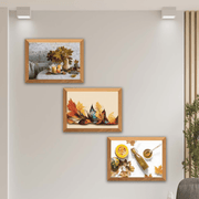 3 Parça Çınar Yapakları Sonbahar Yansıtan Çerçeve Görünümlü Mdf Ahşap Duvar Tablo Seti Bonvagon