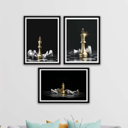 3 Parça Gümüş Ve Gold Renginde Satranç Siyah Çerçeve Görünümlü Mdf Ahşap Duvar Ahşap Duvar Tablo Seti Bonvagon