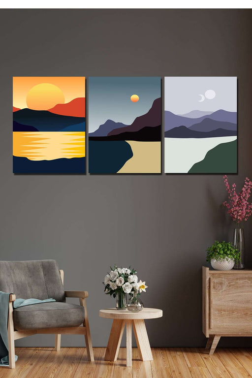 3 Parça Günbatımı Seti Dijital Baskı Bonvagon