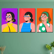 3 Parça Kız Dijital Baskı Ahşap Tablo Seti Bonvagon