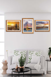 3 Parça Kız Kulesi Ve Galata Kulesi (Ahşap Çerçeve Görünümlü) Uv Baskı Mdf Tablo Seti Bonvagon