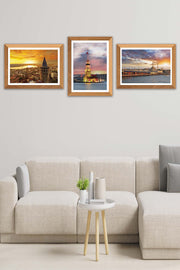 3 Parça Kız Kulesi Ve Galata Kulesi (Ahşap Çerçeve Görünümlü) Uv Baskı Mdf Tablo Seti Bonvagon