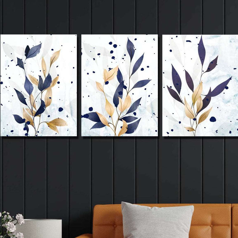 3 Parça Kuru Dal Yaprak Dijital Baskı Tablo Seti Bonvagon