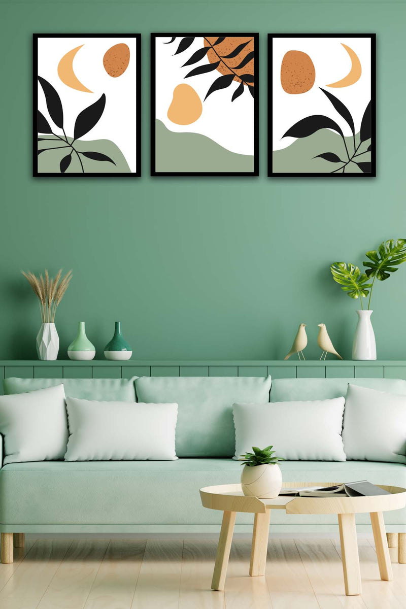 3 Parça Modern Bohem Tarzda Sanatsal Siyah Çerçeve Görünümlü Uv Baskı Mdf Tablo Seti Bonvagon