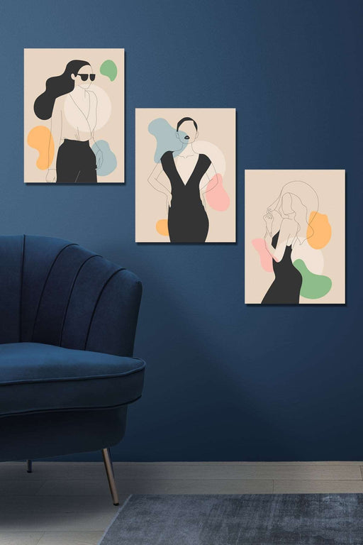 3 Parça Modern Kadın Tablo Seti Bonvagon
