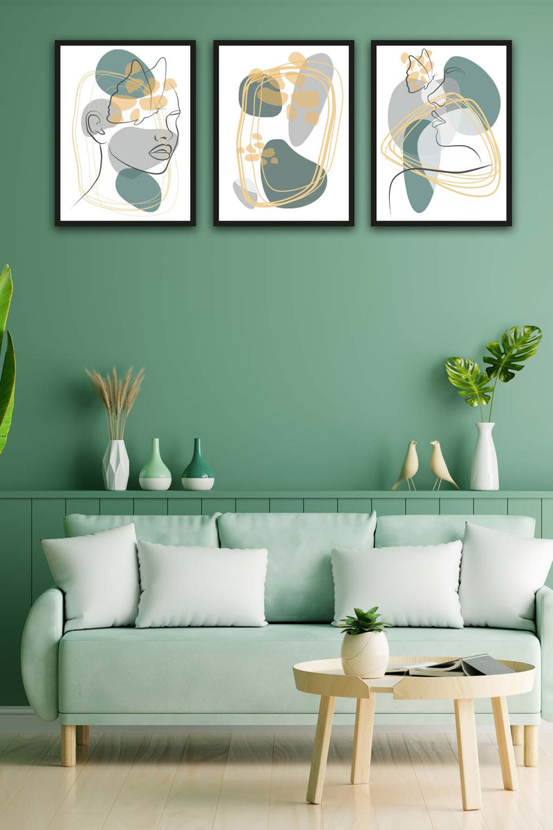 3 Parça Modern Lineart Suliet Tarzda Sanatsal Siyah Çerçeve Görünümlü Uv Baskı Mdf Tablo Seti Bonvagon