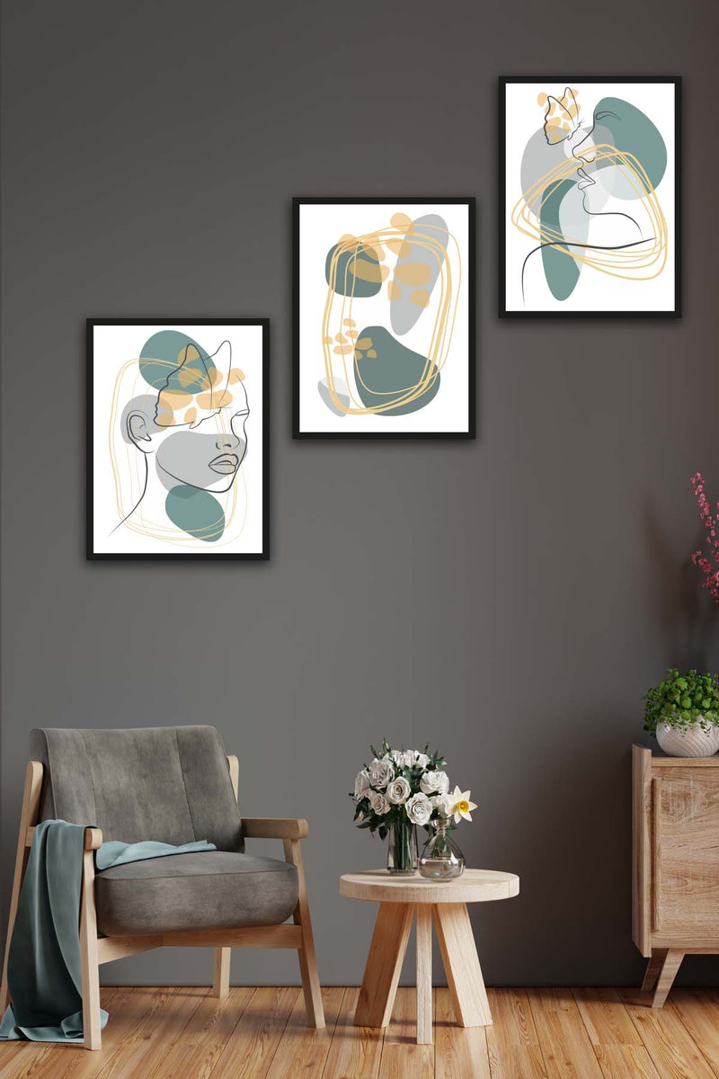 3 Parça Modern Lineart Suliet Tarzda Sanatsal Siyah Çerçeve Görünümlü Uv Baskı Mdf Tablo Seti Bonvagon