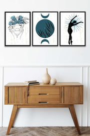 3 Parça Modern Sanat Tarzında Lotus Tasarım (Siyah Çerçeve Görünümlü) Uv Baskı Mdf Tablo Seti Bonvagon