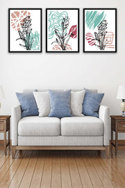 3 Parça Modern Sanat Tarzında Siyah Çerçeve Görünümlü Uv Baskı Mdf Tablo Seti Bonvagon