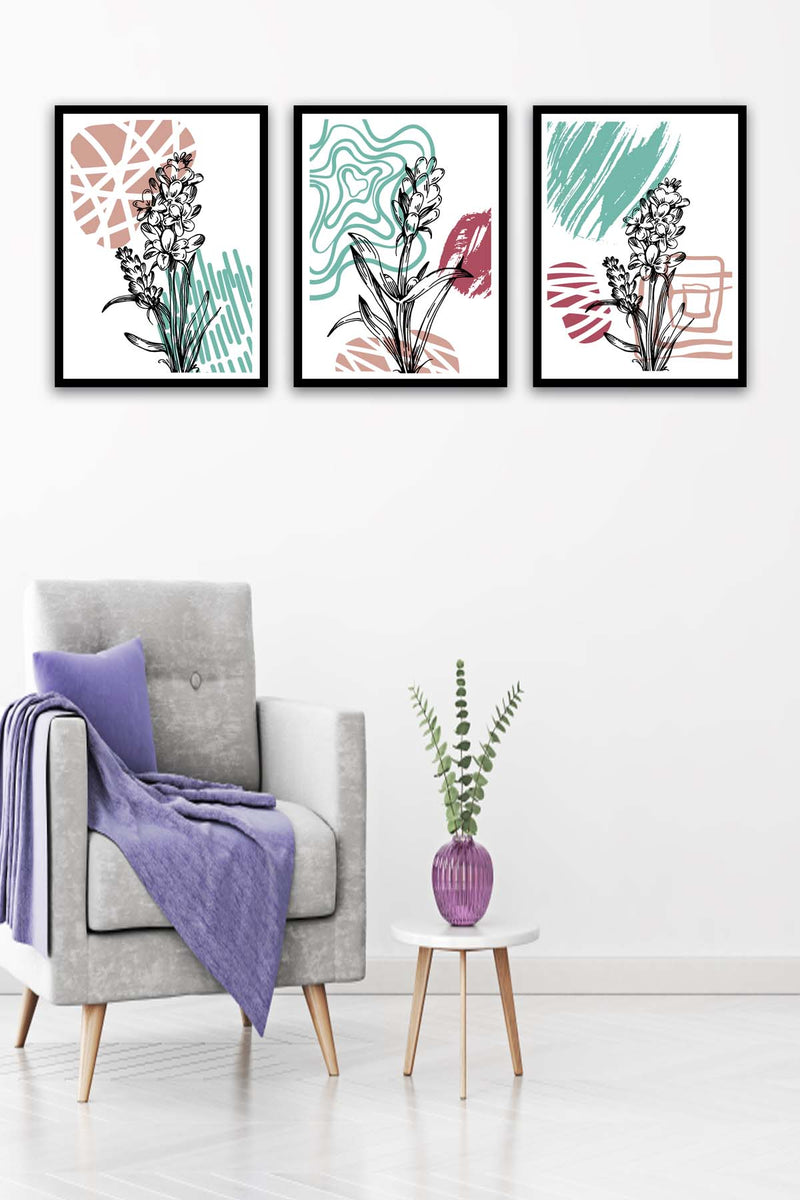 3 Parça Modern Sanat Tarzında Siyah Çerçeve Görünümlü Uv Baskı Mdf Tablo Seti Bonvagon