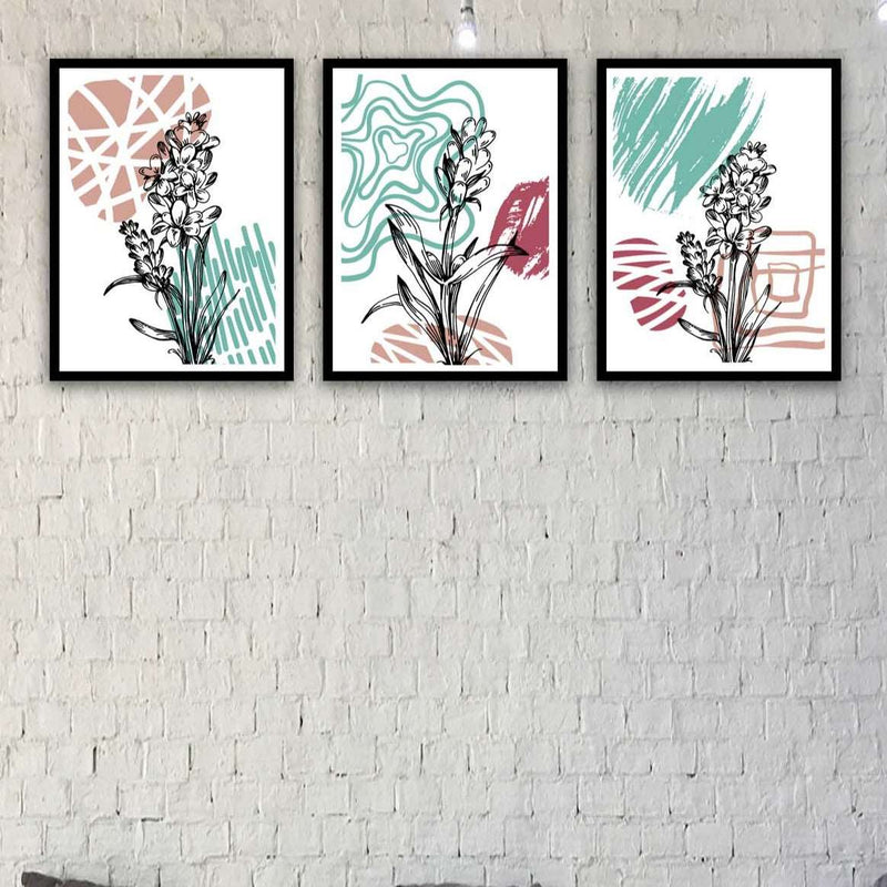 3 Parça Modern Sanat Tarzında Siyah Çerçeve Görünümlü Uv Baskı Mdf Tablo Seti Bonvagon