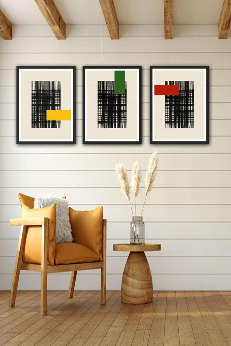 3 Parça Modern Sanat Tarzında Siyah Çerçeve Görünümlü Uv Baskı Mdf Tablo Seti Bonvagon