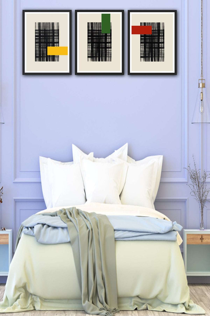 3 Parça Modern Sanat Tarzında Siyah Çerçeve Görünümlü Uv Baskı Mdf Tablo Seti Bonvagon