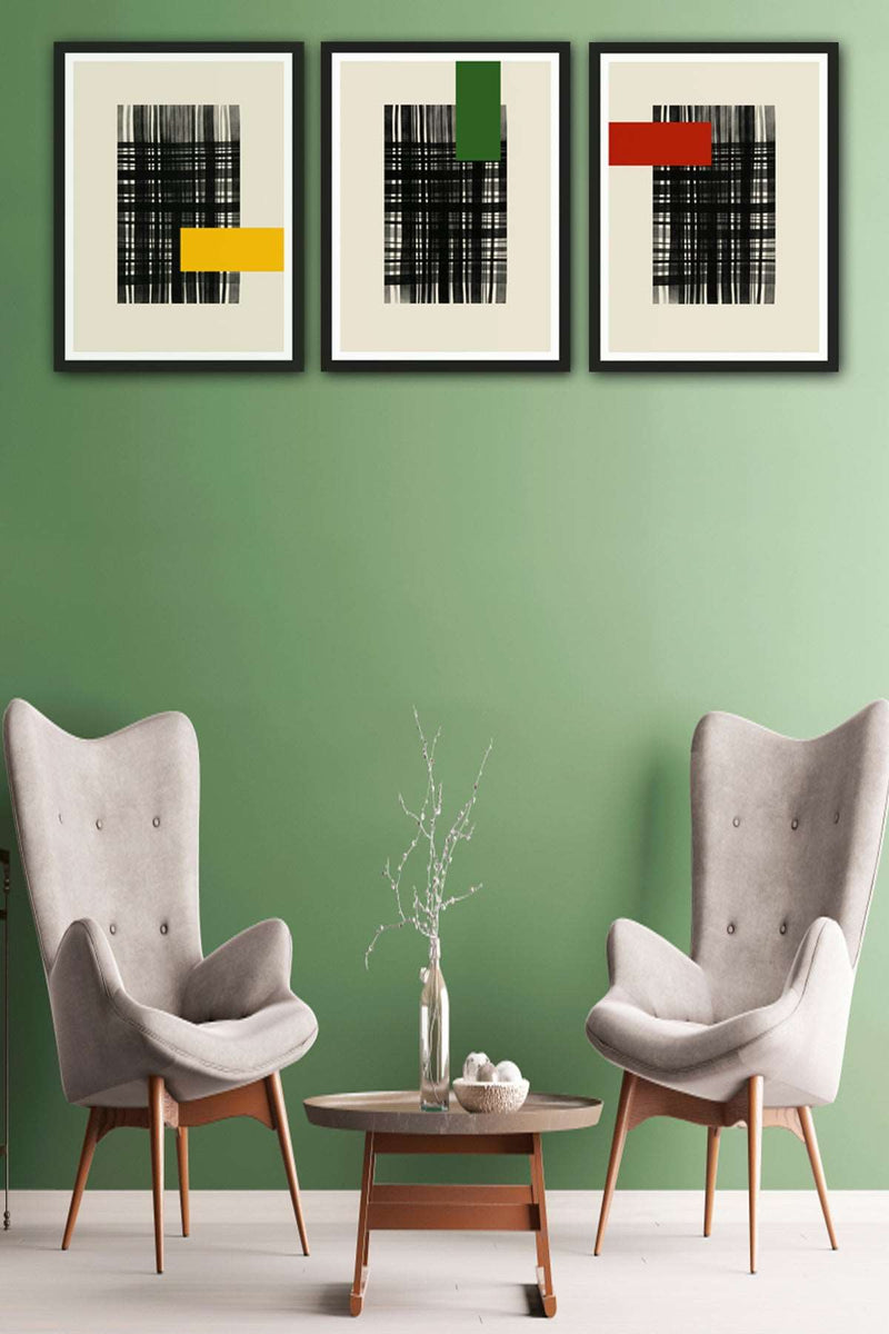 3 Parça Modern Sanat Tarzında Siyah Çerçeve Görünümlü Uv Baskı Mdf Tablo Seti Bonvagon