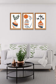 3 Parça Modern Sanatsal Bohem Tarzda (Ahşap Çerçeve Görünümlü) Uv Baskı Mdf Tablo Seti Bonvagon