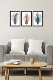 3 Parça Modern Sanatsal Suluboya Tarzda (Siyah Çerçeve Görünümlü) Uv Baskı Mdf Tablo Seti Bonvagon