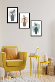 3 Parça Modern Sanatsal Suluboya Tarzda (Siyah Çerçeve Görünümlü) Uv Baskı Mdf Tablo Seti Bonvagon