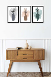 3 Parça Modern Sanatsal Suluboya Tarzda (Siyah Çerçeve Görünümlü) Uv Baskı Mdf Tablo Seti Bonvagon