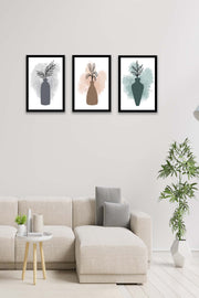 3 Parça Modern Sanatsal Suluboya Tarzda (Siyah Çerçeve Görünümlü) Uv Baskı Mdf Tablo Seti Bonvagon