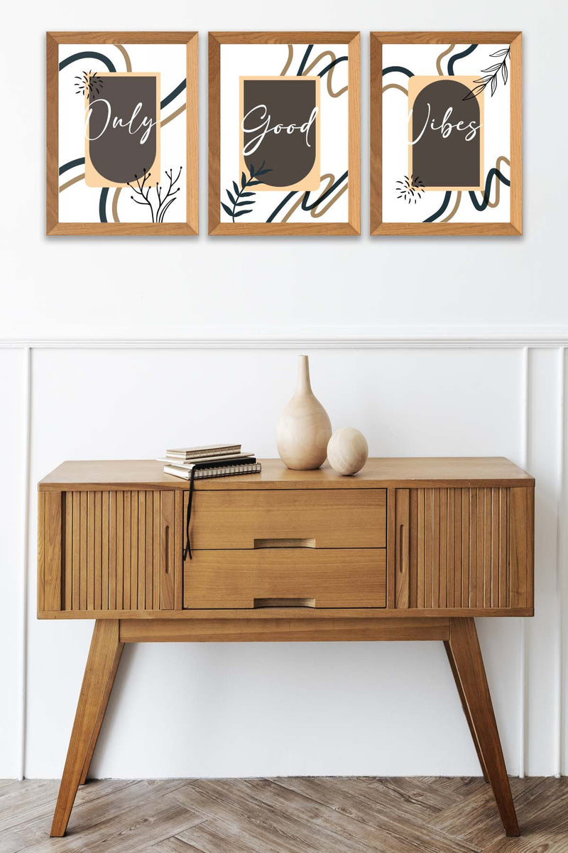 3 Parça Modern Sanatsal Tarzda (Ahşap Çerçeve Görünümlü) Uv Baskı Mdf Tablo Seti Bonvagon