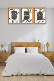 3 Parça Modern Sanatsal Tarzda (Ahşap Çerçeve Görünümlü) Uv Baskı Mdf Tablo Seti Bonvagon