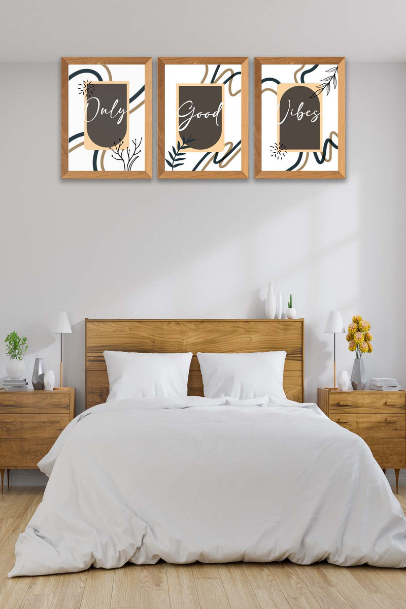 3 Parça Modern Sanatsal Tarzda (Ahşap Çerçeve Görünümlü) Uv Baskı Mdf Tablo Seti Bonvagon