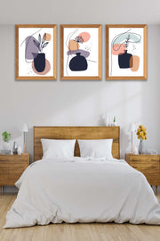 3 Parça Modern Sanatsal Tarzda Line Art (Ahşap Çerçeve Görünümlü) Uv Baskı Mdf Tablo Seti Bonvagon