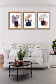 3 Parça Modern Sanatsal Tarzda Line Art (Ahşap Çerçeve Görünümlü) Uv Baskı Mdf Tablo Seti Bonvagon
