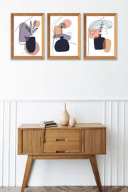 3 Parça Modern Sanatsal Tarzda Line Art (Ahşap Çerçeve Görünümlü) Uv Baskı Mdf Tablo Seti Bonvagon