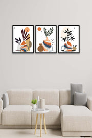 3 Parça Modern Sanatsal Tarzda (Siyah Çerçeve Görünümlü) Uv Baskı Mdf Tablo Seti Bonvagon