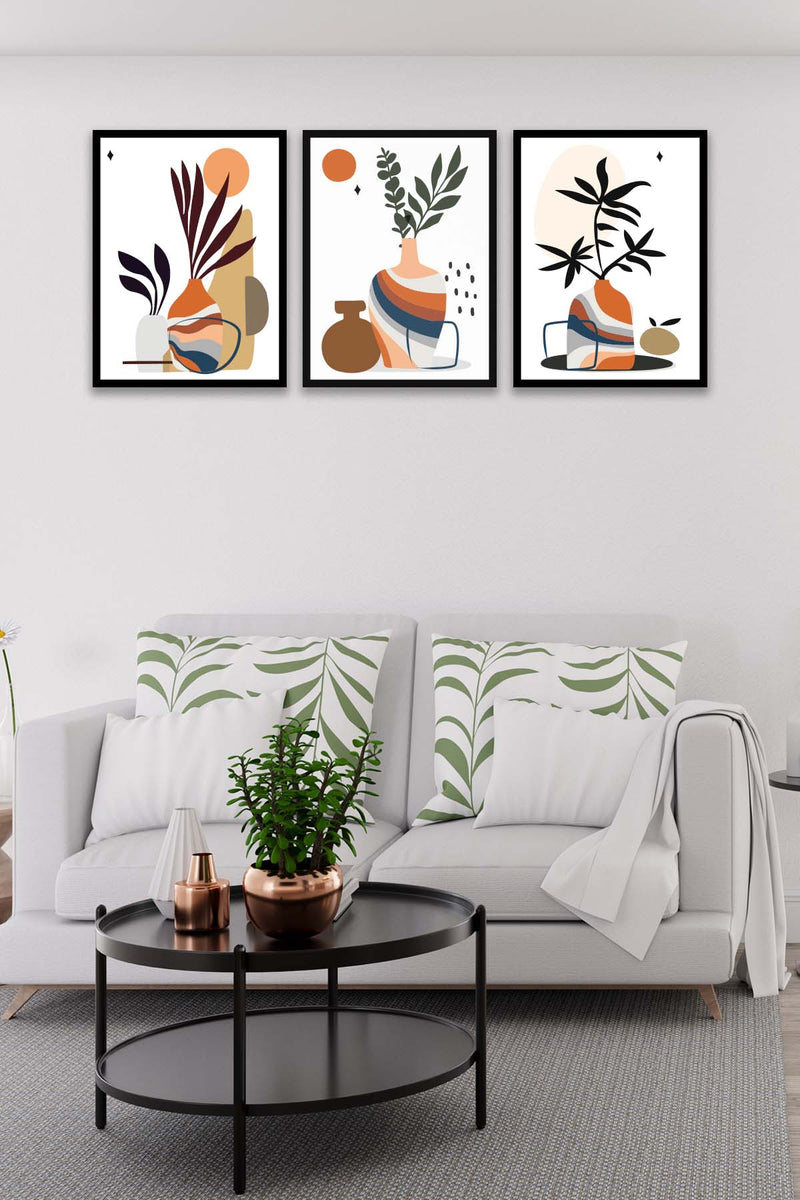 3 Parça Modern Sanatsal Tarzda (Siyah Çerçeve Görünümlü) Uv Baskı Mdf Tablo Seti Bonvagon