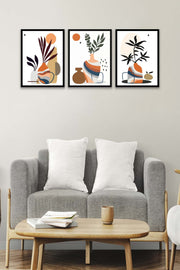 3 Parça Modern Sanatsal Tarzda (Siyah Çerçeve Görünümlü) Uv Baskı Mdf Tablo Seti Bonvagon