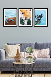 3 Parça Modern Tarzda Manzara Fotoğraflı Siyah Çerçeve Görünümlü Dijital Baskı Tablo Seti Bonvagon