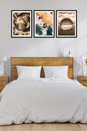 3 Parça Modern Tarzda Sanatsal Siyah Çerçeve Görünümlü Dijital Baskı Tablo Seti Bonvagon