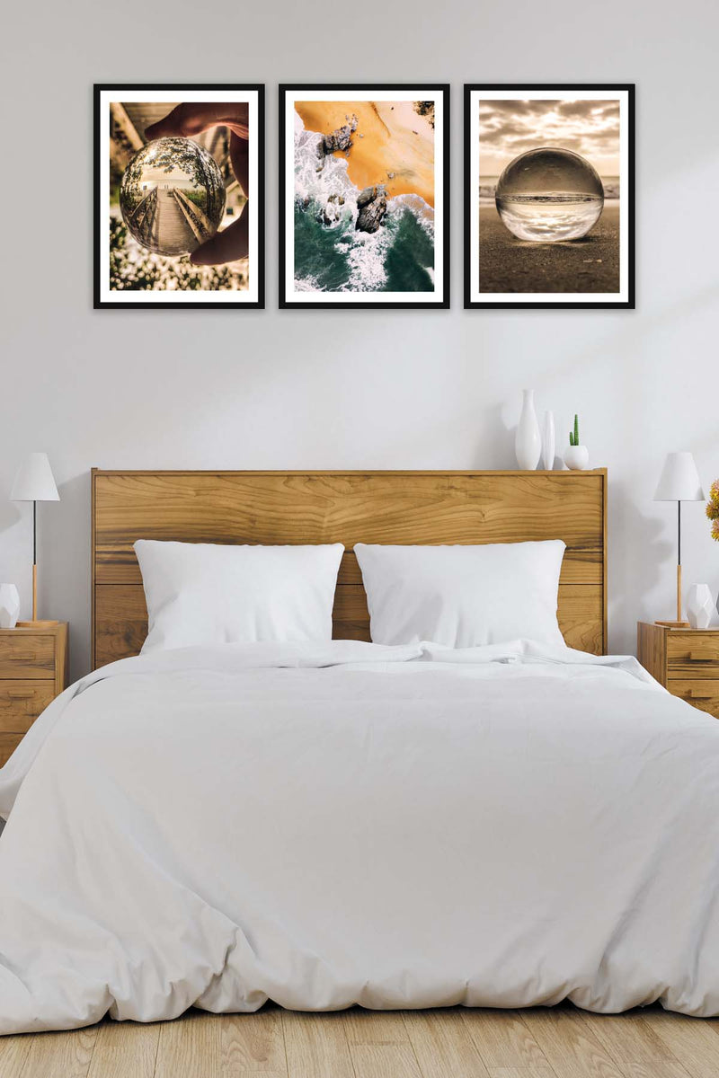 3 Parça Modern Tarzda Sanatsal Siyah Çerçeve Görünümlü Dijital Baskı Tablo Seti Bonvagon