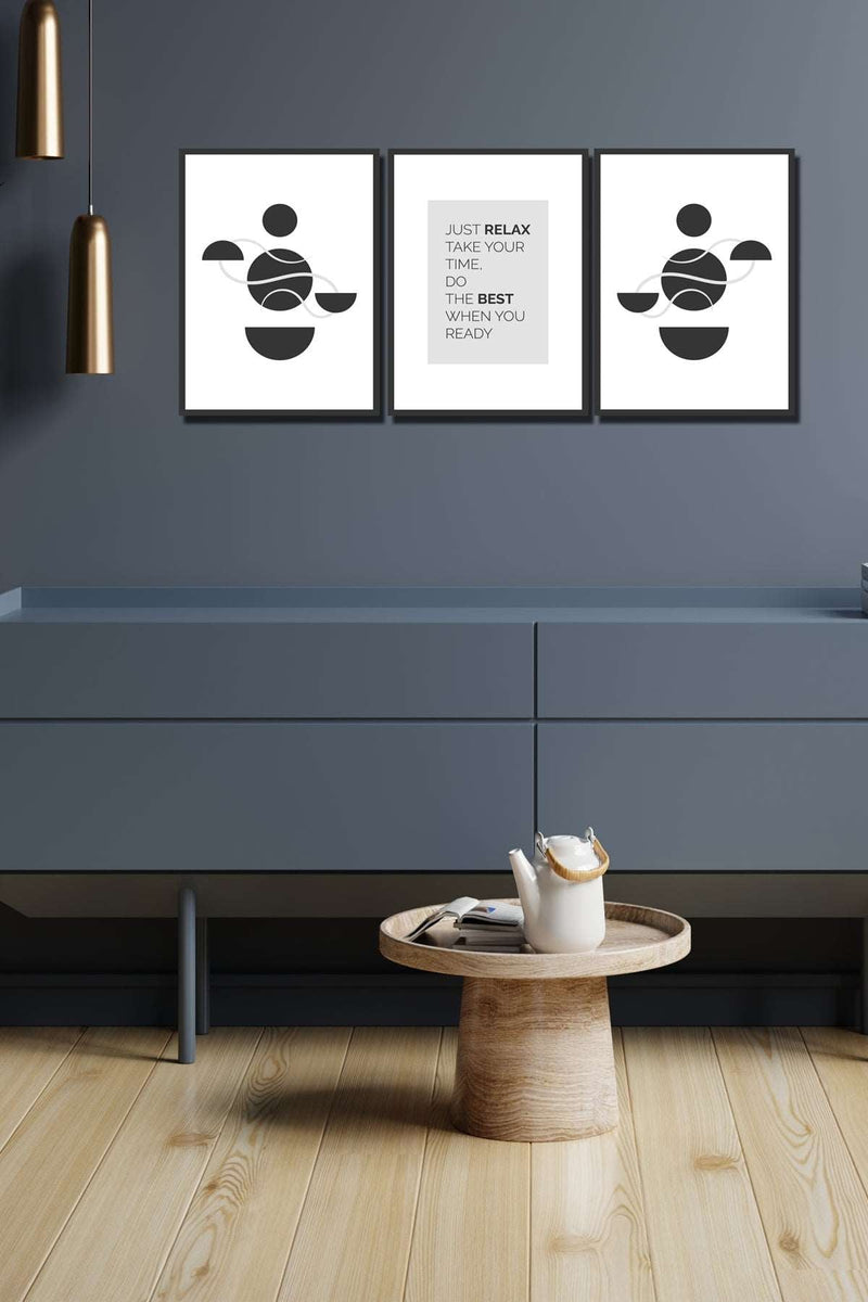 3 Parça Modern Tarzda Siyah Çerçeve Görünümlü Tablo Seti Bonvagon