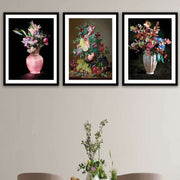 3 Parça Pastel Boya Çiçek Desenli Siyah Çerçeve Görünümlü Mdf Tablo Seti Bonvagon