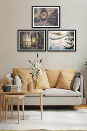 3 Parça Piri Reis Siyah Çerçeve Görünümlü Mdf Tablo Seti Bonvagon