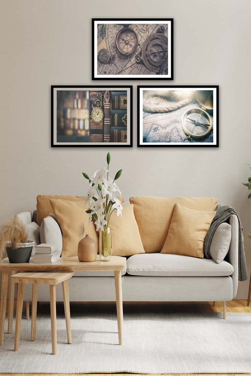 3 Parça Piri Reis Siyah Çerçeve Görünümlü Mdf Tablo Seti Bonvagon