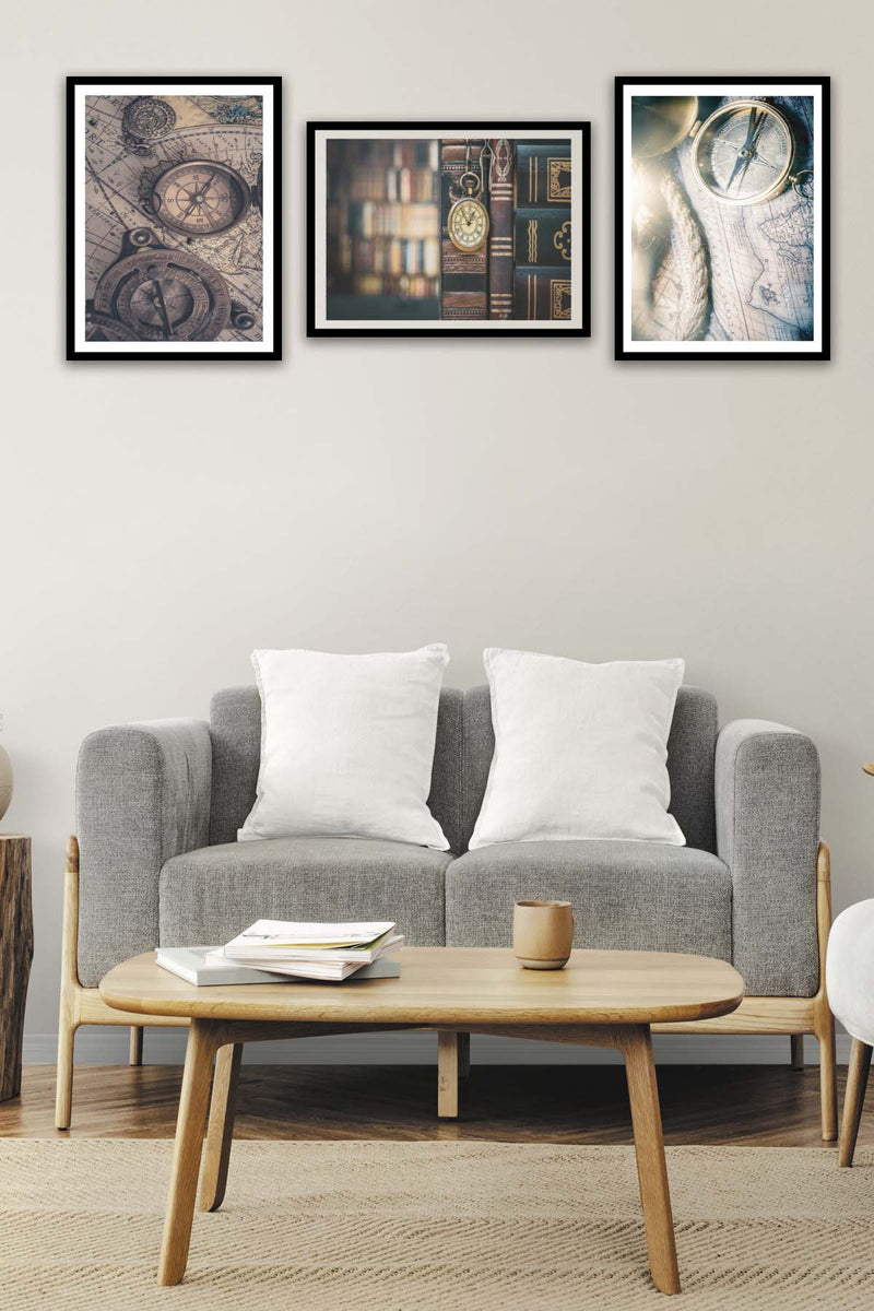 3 Parça Piri Reis Siyah Çerçeve Görünümlü Mdf Tablo Seti Bonvagon