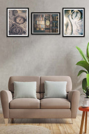 3 Parça Piri Reis Siyah Çerçeve Görünümlü Mdf Tablo Seti Bonvagon